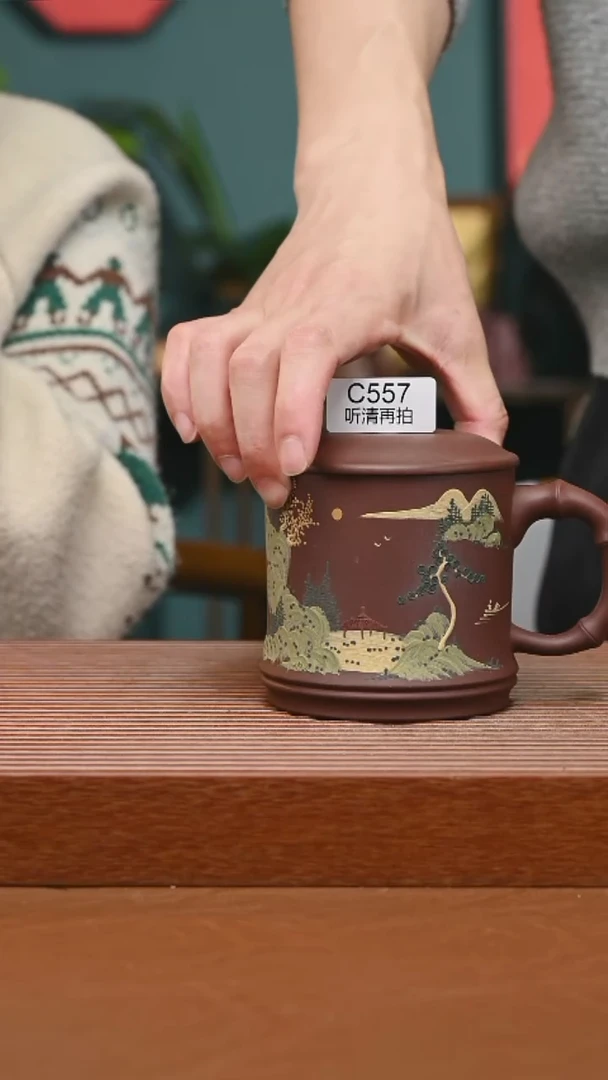 茶壶紫砂精工竹节堆绘盖杯557