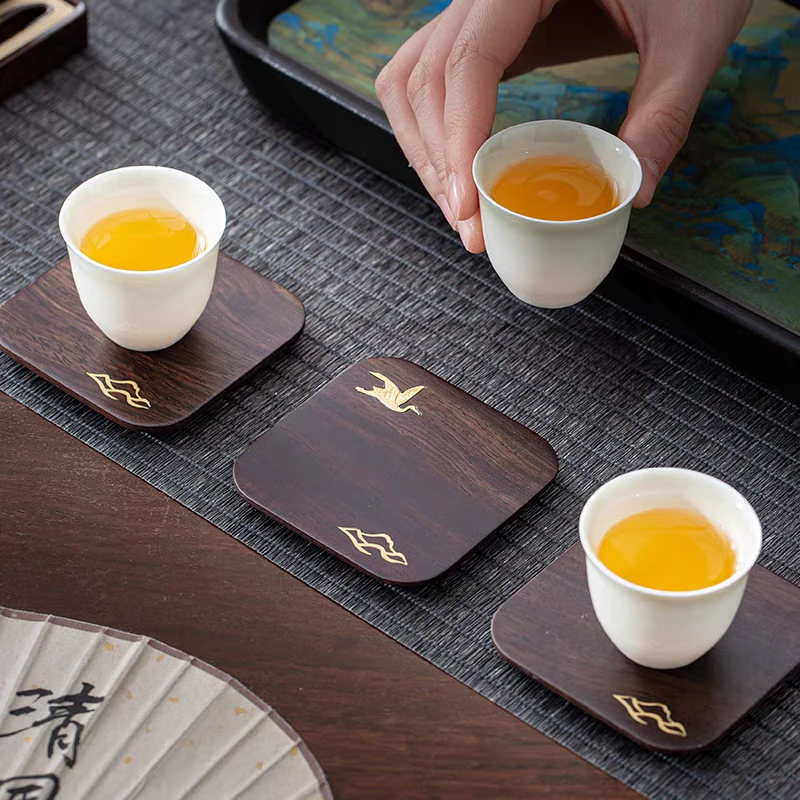 茶杯垫黑檀木杯垫实木茶道隔热茶具手工杯垫杯托家用