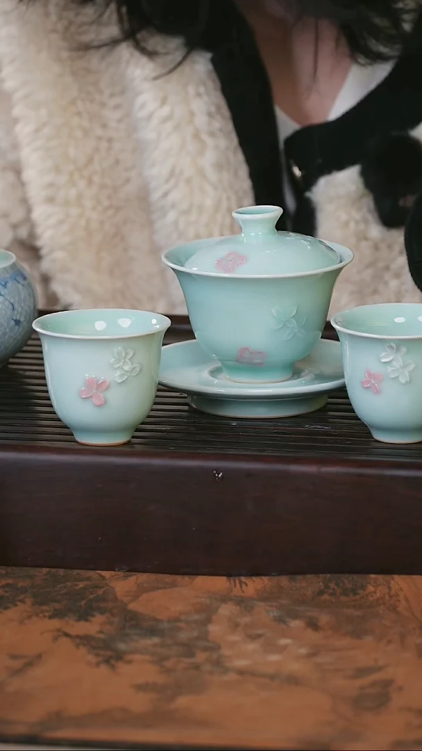 摆件望瓯陶溪川   三才盖碗 两杯