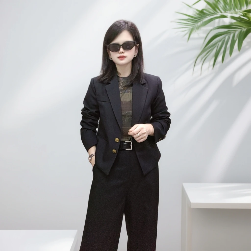 2025【微依韩】新款秋季纯色女西装宽松型常规POLO领法式修身韩版女