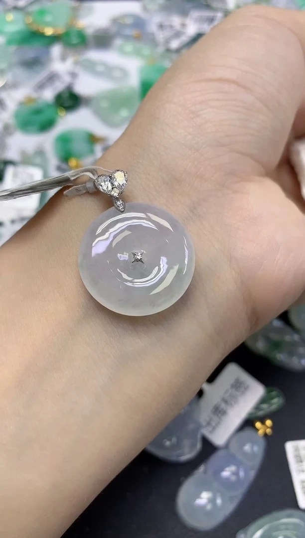 颈饰18K金镶嵌翡翠天然缅甸翡翠A货百元以上9元证书费自理