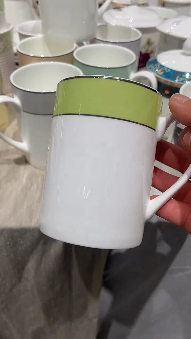 瓷绿边杯子隆达骨质瓷