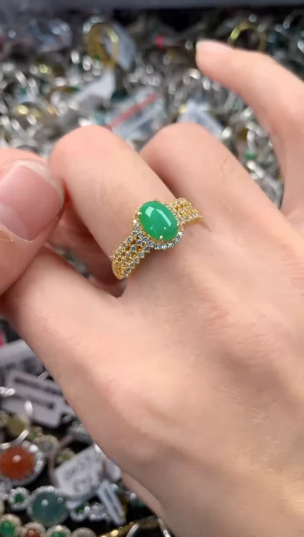 银S925镶嵌戒指翡翠444   1