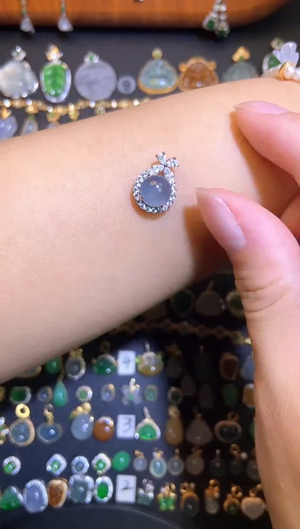 翡翠银S925镶嵌吊坠(不含链)天然a货翡翠