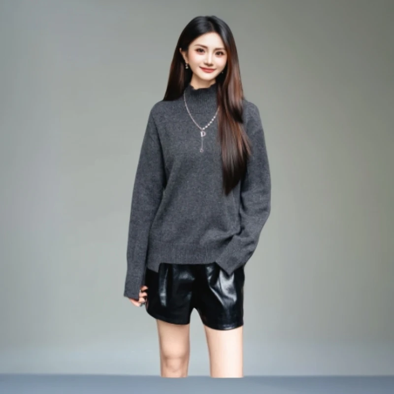 哥弟秋冬新款羊绒半高领针织套头衫潮牌时尚轻奢女针织衫138106