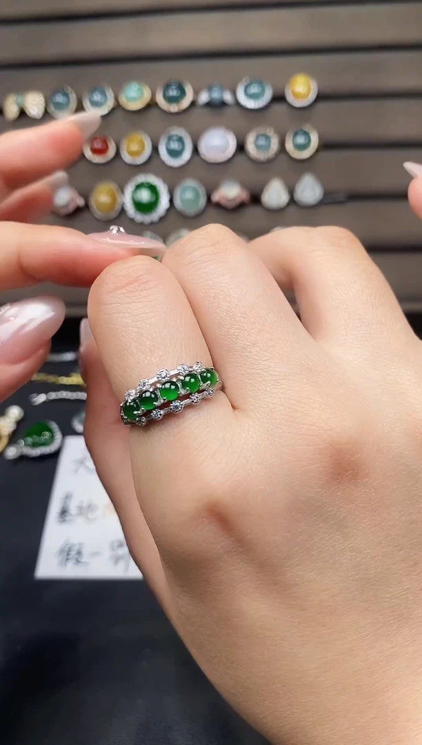 银S925镶嵌戒指翡翠37835