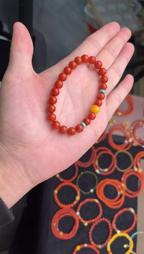 未镶嵌手串南红玛瑙南红单圈蜜蜡手串QF-A475（多样性发一）