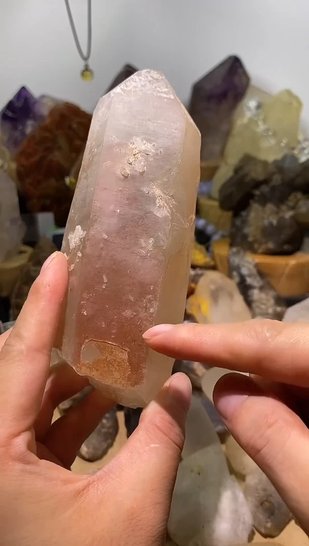 水晶珠宝半成品未镶嵌18号483g南非红皮浮生水晶柱