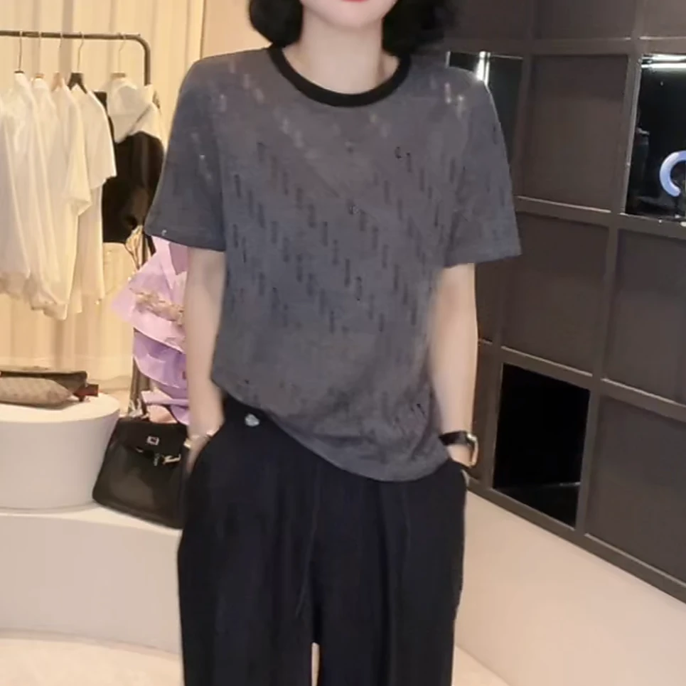 圆领设计感时尚百搭短袖显瘦上衣女2025夏季新款上班通勤t恤薄款