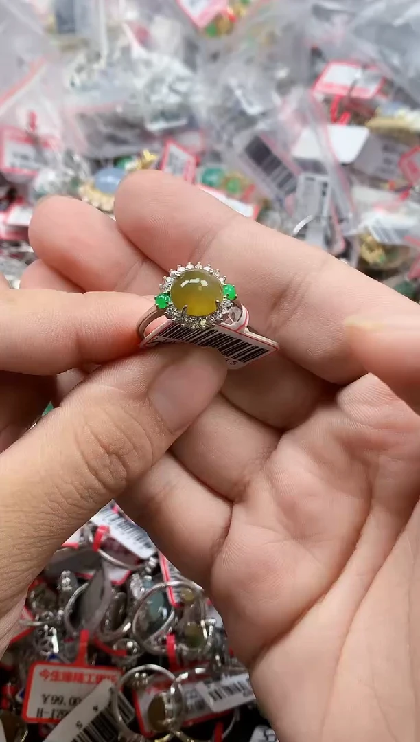 银S925镶嵌戒指翡翠天然A货缅甸翡翠