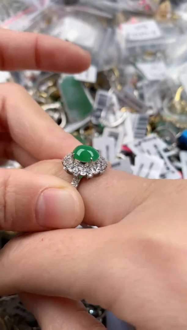 银S925镶嵌戒指翡翠   2                         3