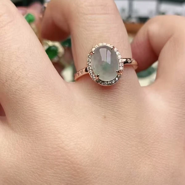 鑫辰珠宝天然A货翡翠银镶嵌设计款开口女戒指时尚百搭