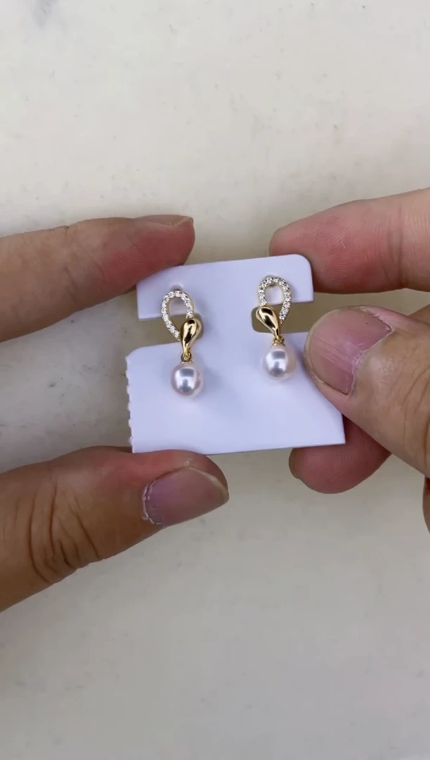 银S925镶嵌海水珍珠耳饰耳钉6-7