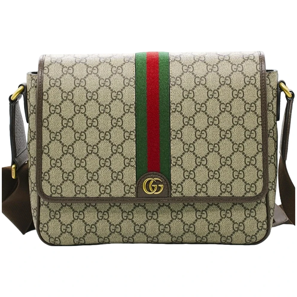 99新 GUCCI/古驰 二奢男包 经典双G 印花翻盖中号单肩斜挎包/1009