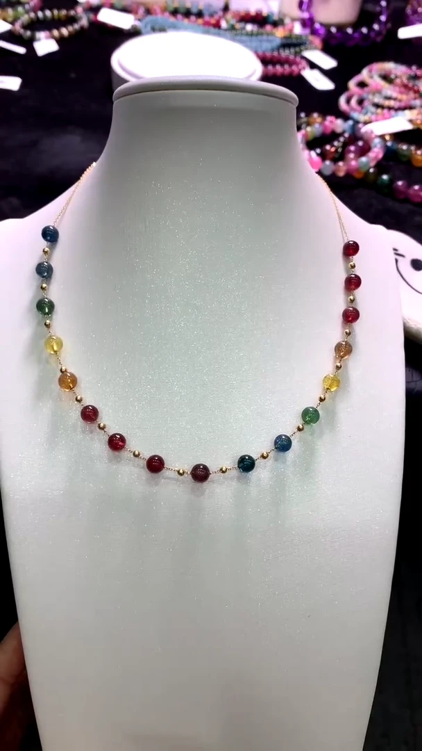 手链18K金镶嵌碧玺【梦源珠宝】天然碧玺锁骨链