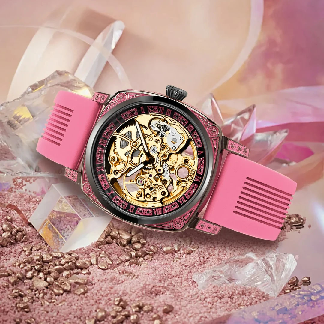 新品雕刻工艺高颜值镂空个性时尚表盘自动机械表男女手表防水夜光