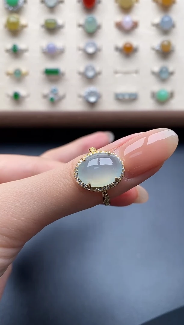 银S925镶嵌戒指翡翠一物一证一礼盒