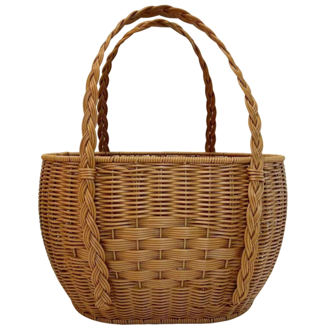 麻花辫无盖手提篮收纳置物家用创意户外露营拜拜纯手工编篮复古