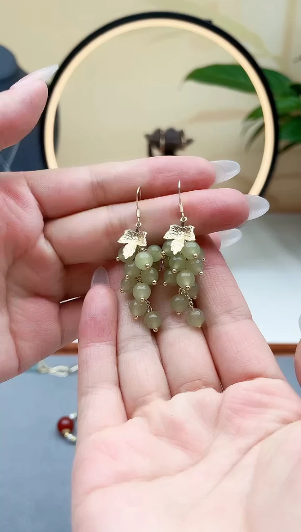 东陵石银S925镶嵌耳饰00葡萄青色