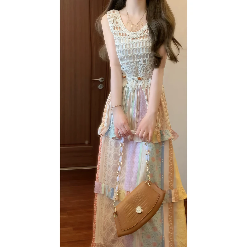 云南新疆西藏旅游度假穿搭流苏镂空针织罩衫吊带民族风半身裙9229