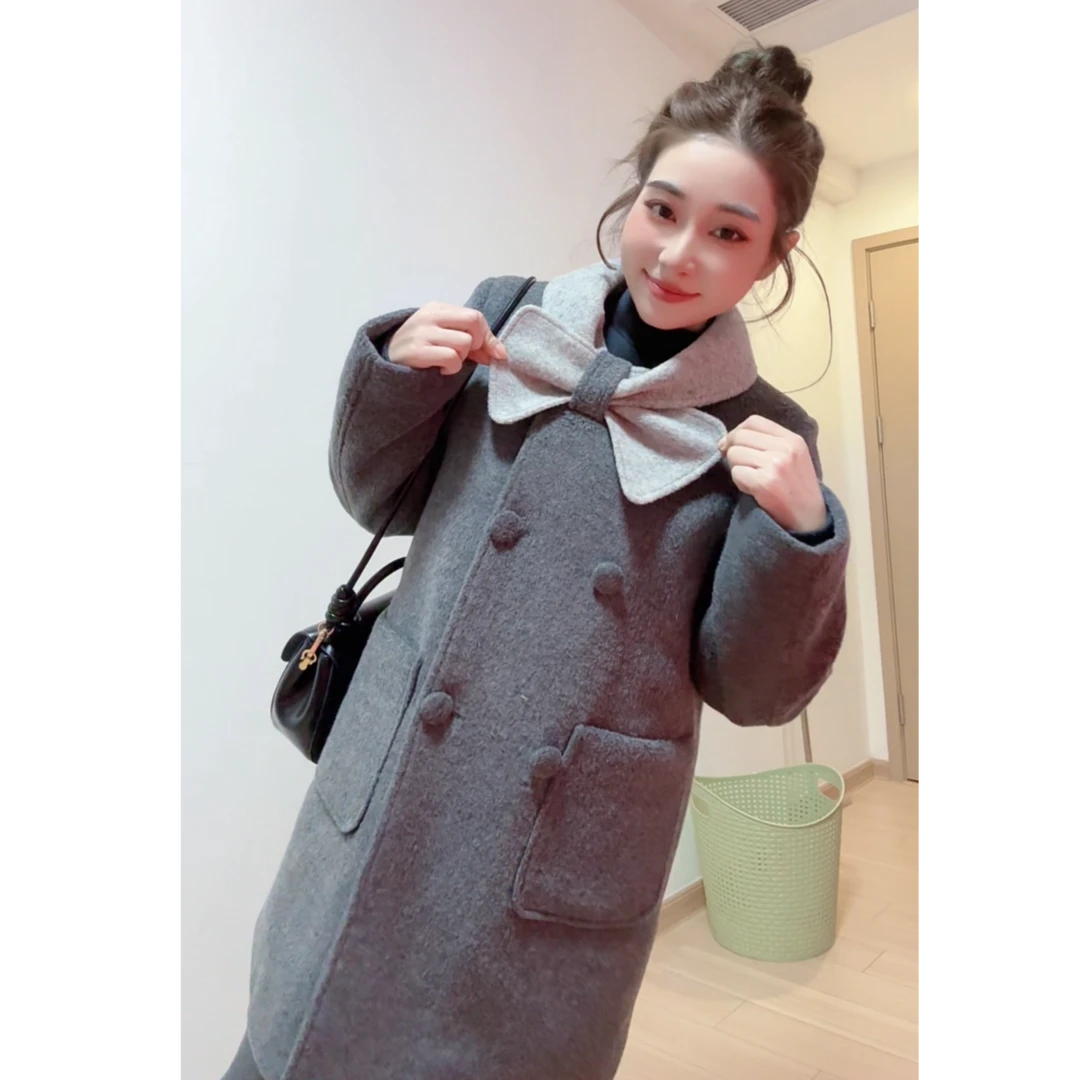 奈奈妮【一见倾心】夹棉呢子外套秋冬中长款洋气时尚百搭8766