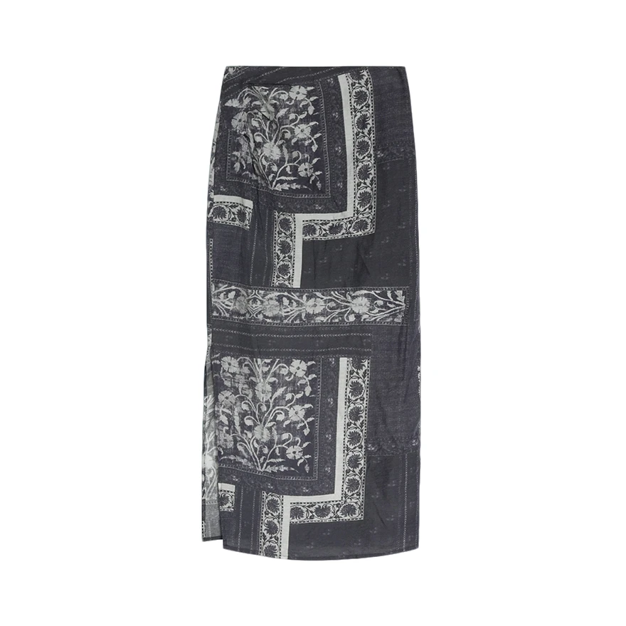「墨语」2025夏季新款高腰黑色提花休闲民族印花长款半身裙L168