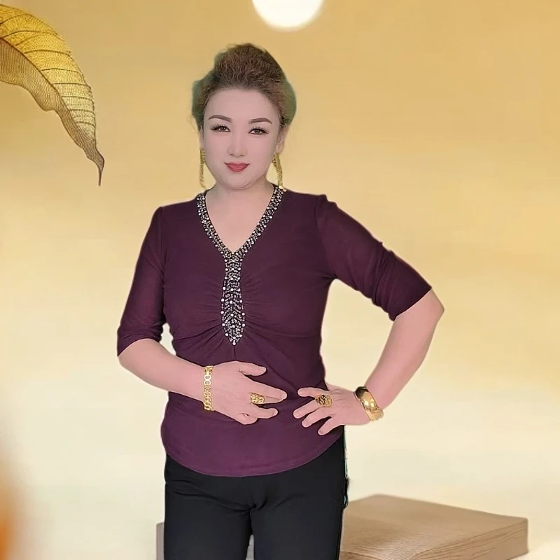 镶钻洋气显瘦正品网纱体恤ھەقىقىي جىڭبەن تور گاڭسەر