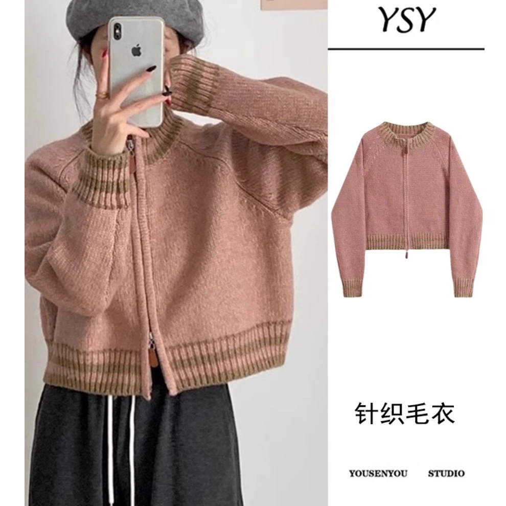 软糯毛衣外套女春季2025新款时尚洋气开衫小个子短款拉链针织上衣