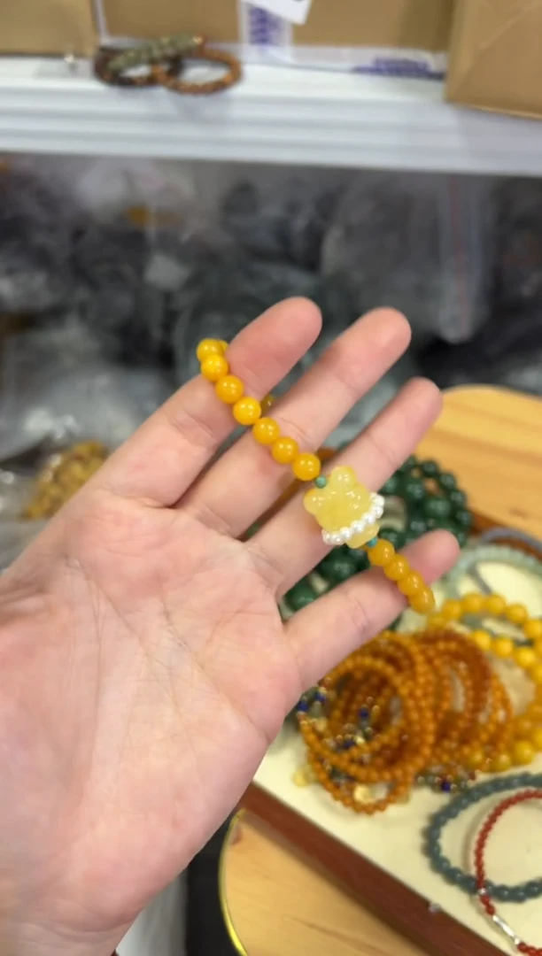 【闪购商品】蜜蜡手链未镶嵌鸡油黄蜜蜡小熊款手链[0654]