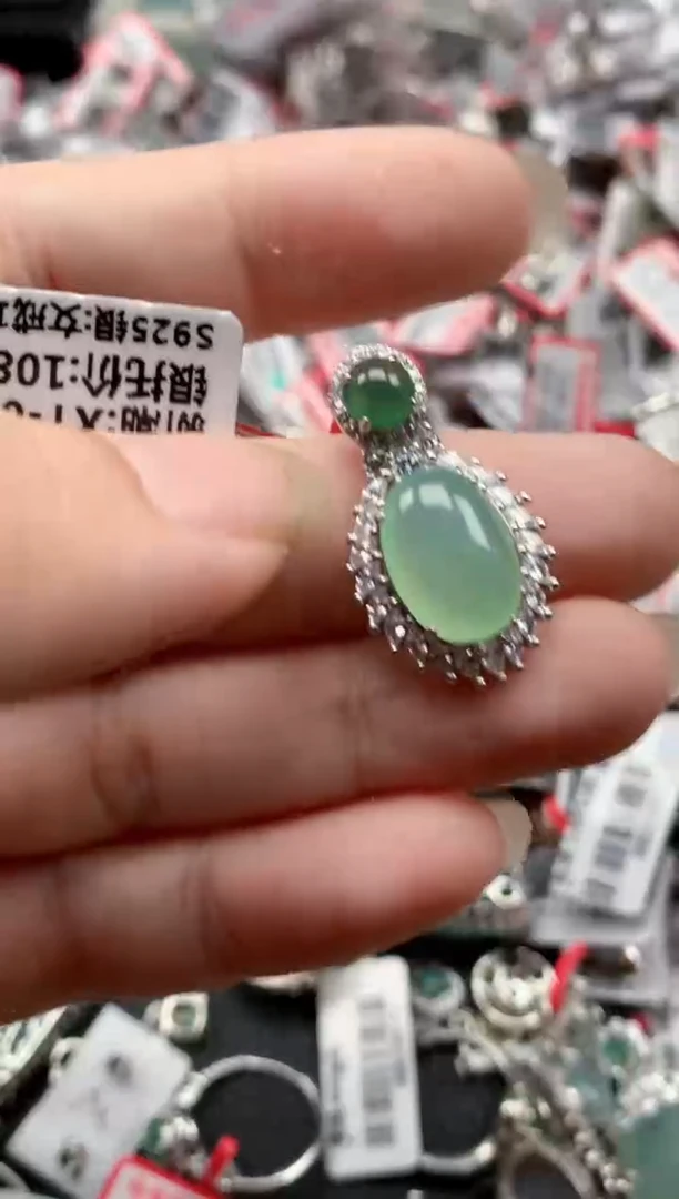 银S925镶嵌戒指翡翠天然A货缅甸翡翠