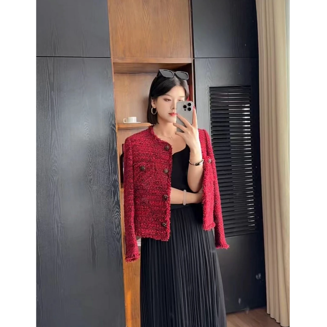 【鸿运当头】MSSY美舒尚衣轻奢气质红色时尚重工圆领外套83029