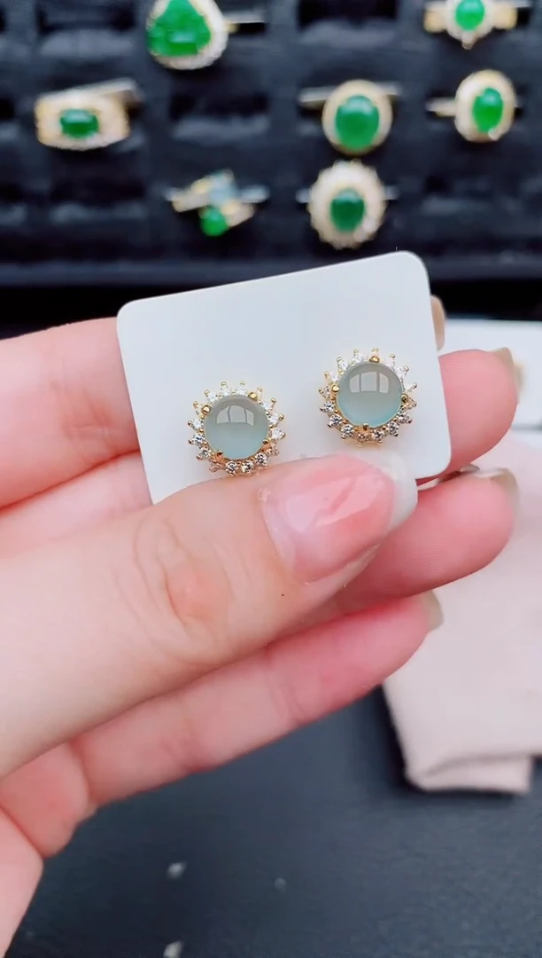 翡翠银S925镶嵌耳饰天然a货翡翠630