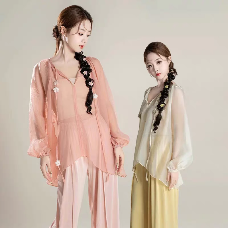 古典舞练功服纱衣中国舞演出服现代舞宽松上衣夏上新仙气舞蹈罩衫