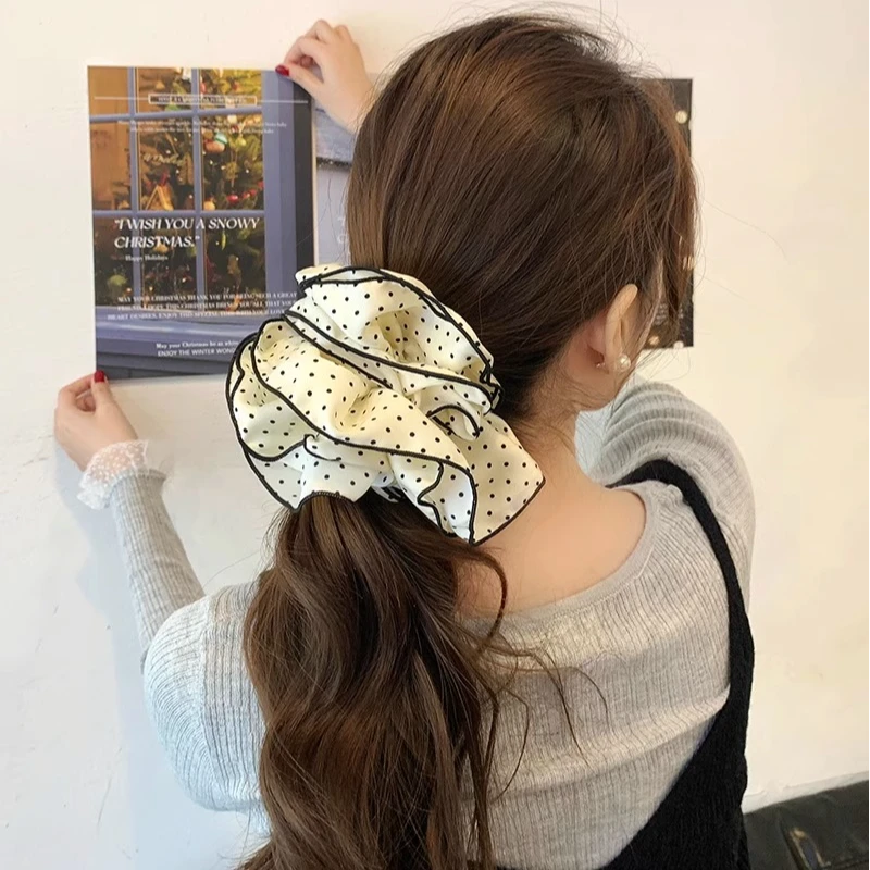 温柔气质波点大肠发圈发绳头饰女2025年春夏高级感扎马尾头绳头花