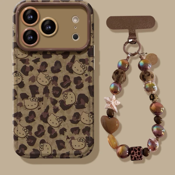 美拉德豹纹KT适用苹果17华为vivo/oppo小米iPhone视窗镜子手机壳