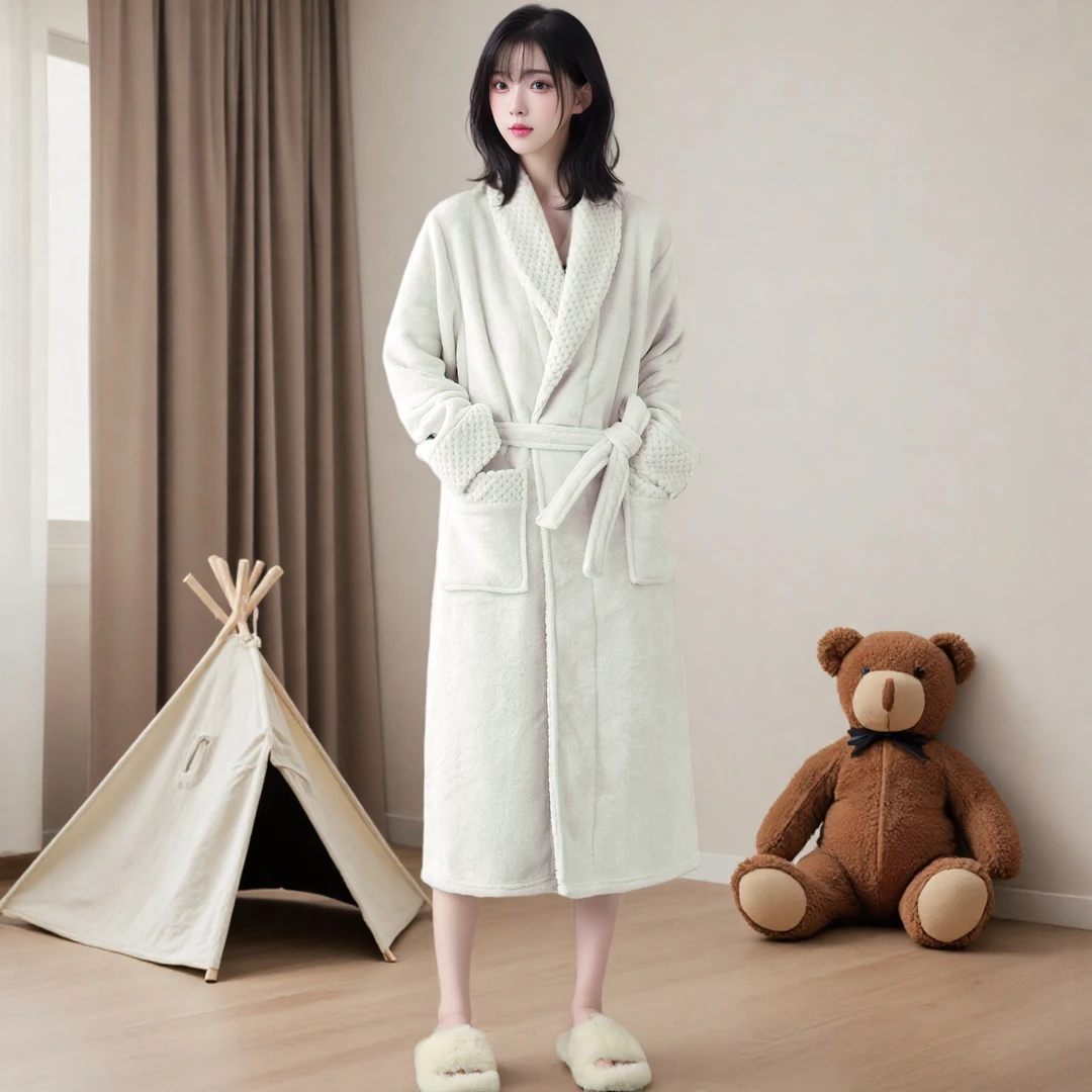 春秋冬新款睡袍浴袍情侣加长加厚酒店式高端女士大码睡衣四季通用