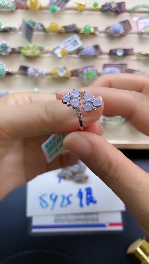 银S925镶嵌戒指翡翠翡翠 蛋面 银S925镶嵌