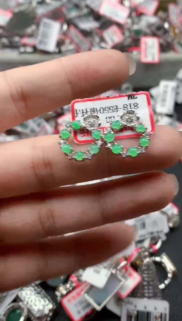 银S925镶嵌戒指翡翠天然A货缅甸翡翠