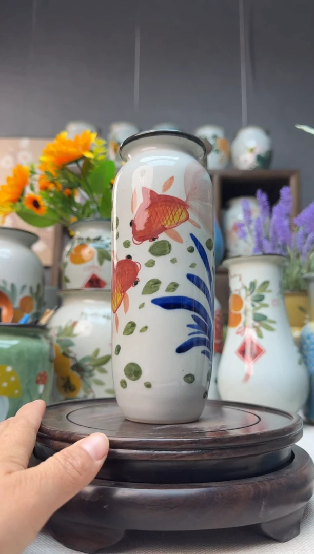 【闪购商品】瓶景德镇手绘陶瓷花瓶底部无孔高19口5左右