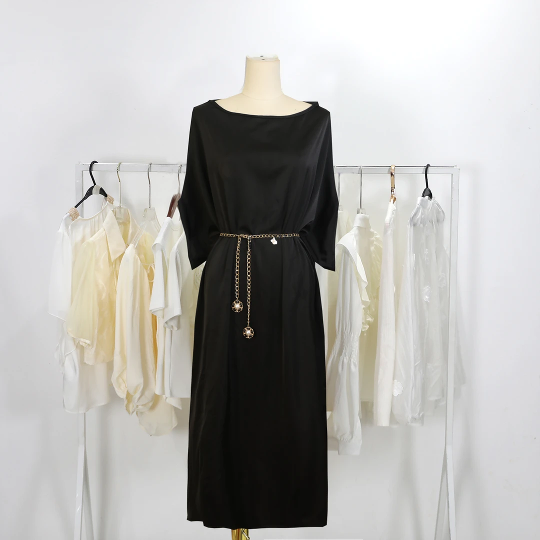 【商场高货】 优雅气质法式轻奢女装连衣裙黑色+腰链6067