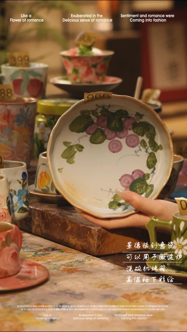 陶瓷966景德镇高温手绘釉下彩设计师款式