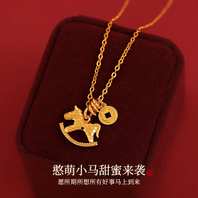 铜合金项链 金色碎冰冰小马吊坠项链女款2025新款秋冬小众毛衣链