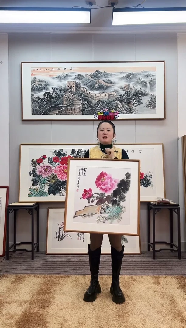 国画手绘牡丹62*62尺寸
