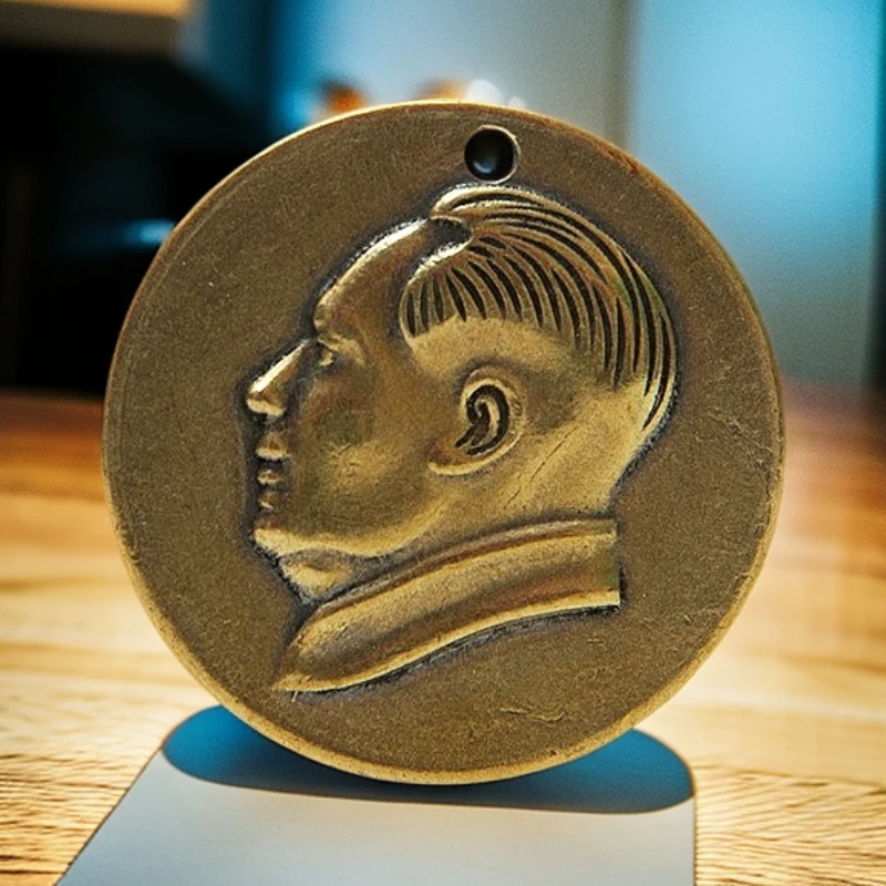 毛主席铜牌黄铜工艺品钥匙扣挂件纯铜手作编织吊坠金属工艺品