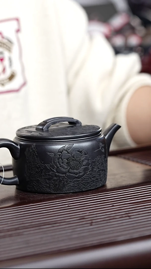 茶壶紫砂宜兴紫砂 牡丹汉瓦 石黄 赵圆静