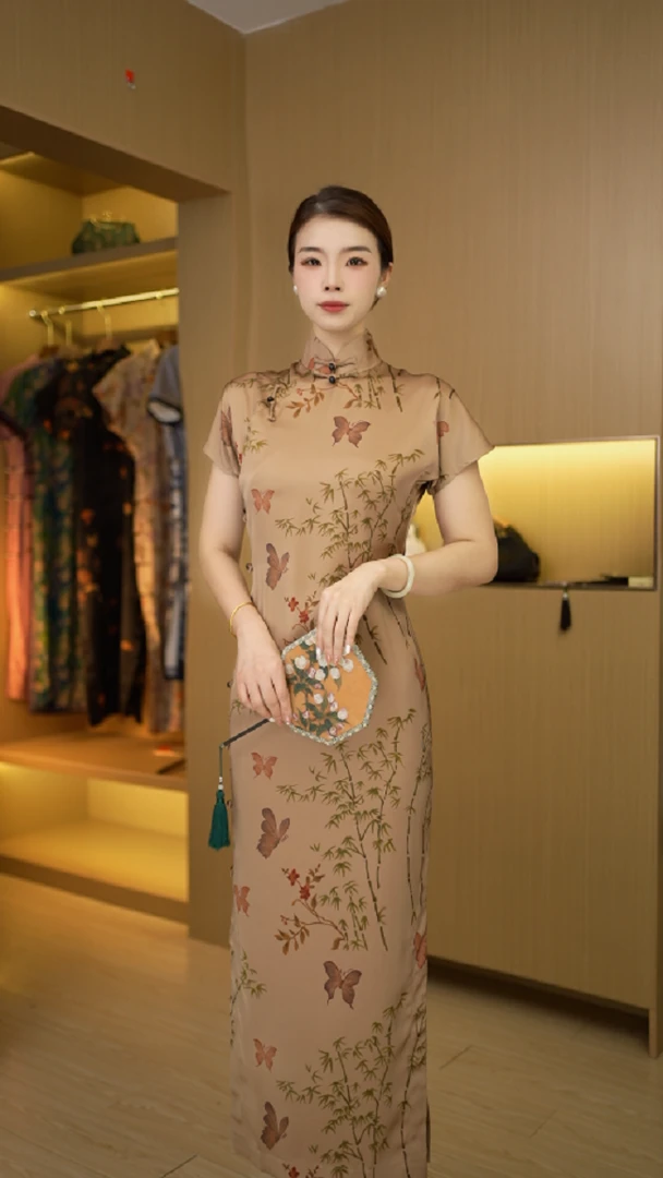 少年游 古法全开襟气质文艺国风复古优雅长款旗袍