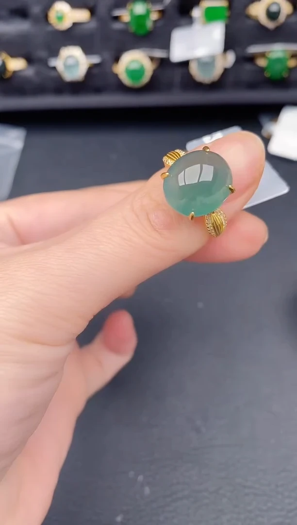 银S925镶嵌戒指翡翠天然a货翡翠285
