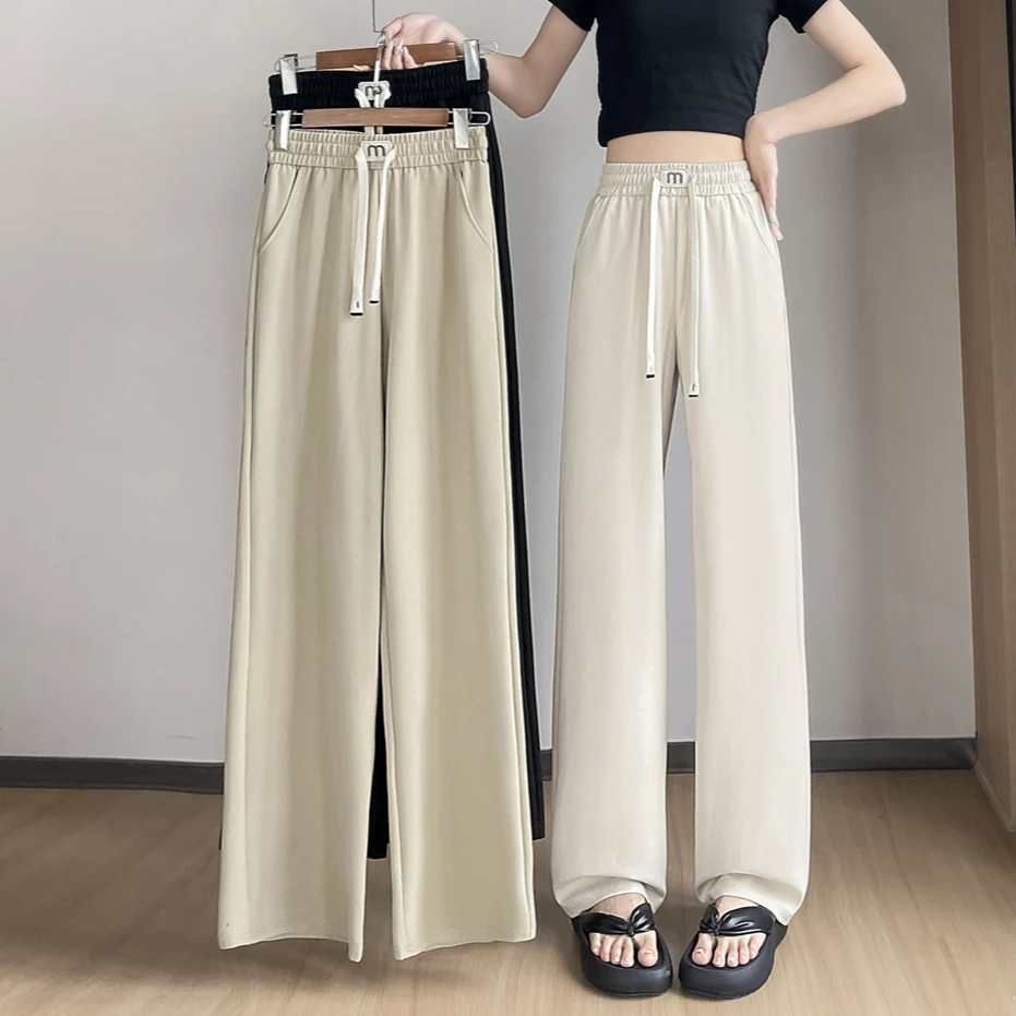 夏季薄款垂感窄版阔腿裤女小个子休闲宽松显瘦百搭九分直筒长裤子