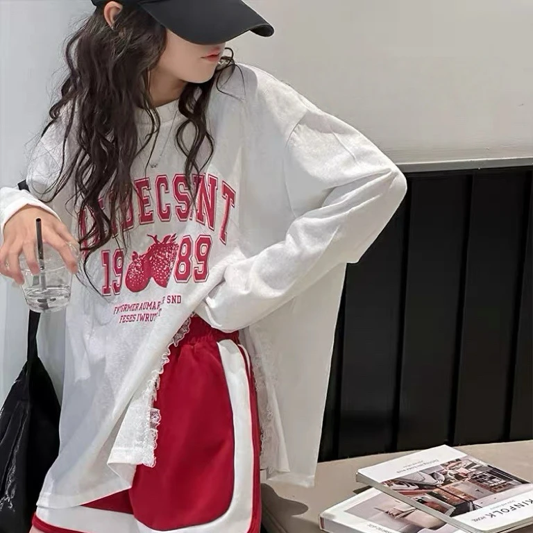 2025夏季新品中大女童韩版红色休闲百搭短热裤子25219