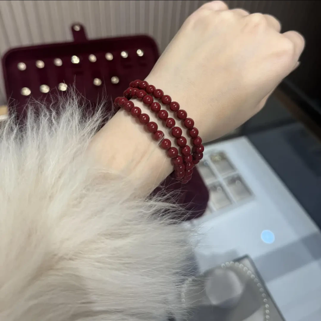 钛钢琉璃手链 3195安可拉红多圈手串5mm